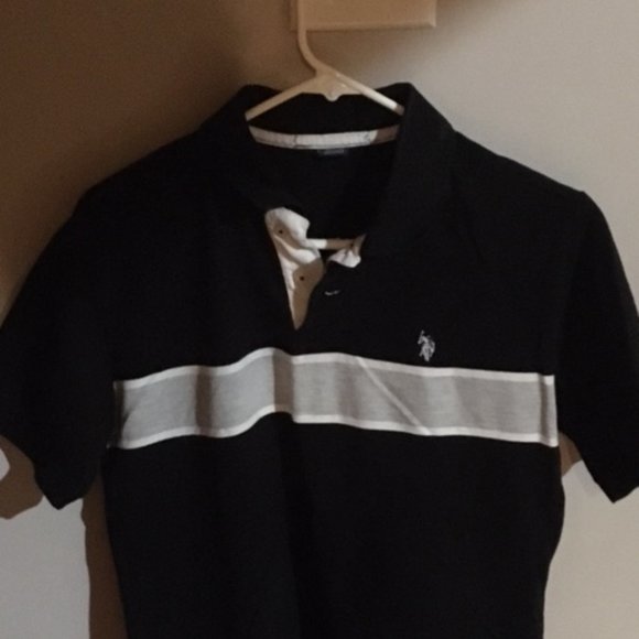 Black Polo + Horseman Logo and Gray stripe - Picture 1 of 1